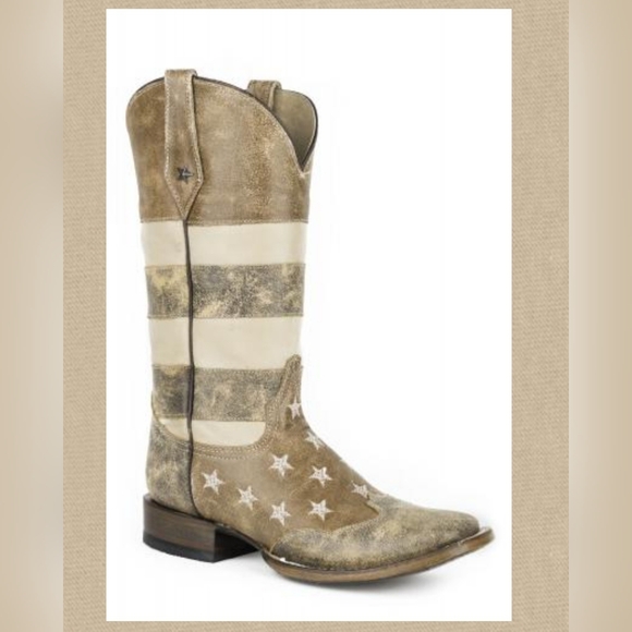 Roper "Vintage Americana" Stars And Stripes Western Boots Sepia | Women's Size 9 - Picture 2 of 15